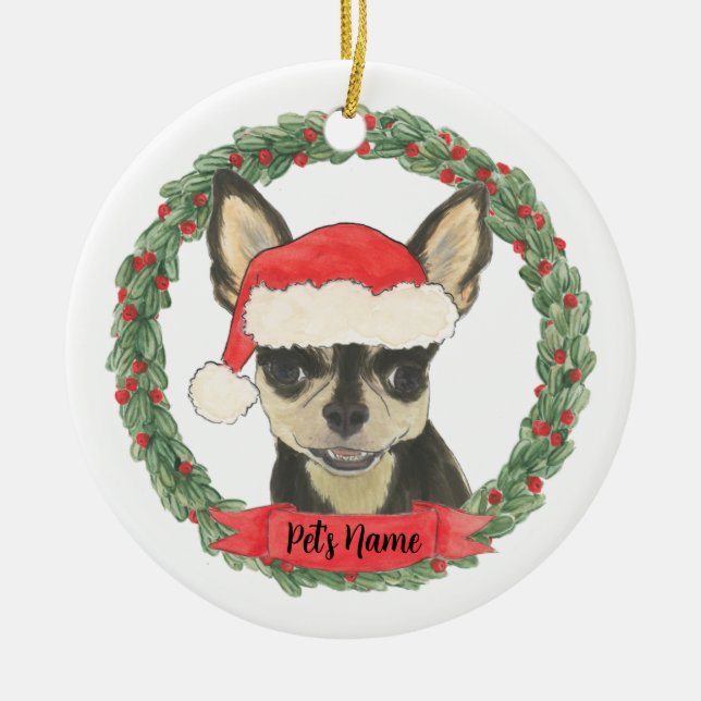 Personalized Black & Tan Chihuahua Ceramic Ornament (Front)
