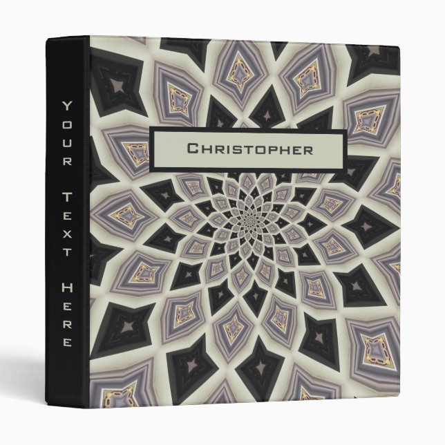 Personalized Black Tan Geometric Abstract Pattern 3 Ring Binder (Front/Spine)