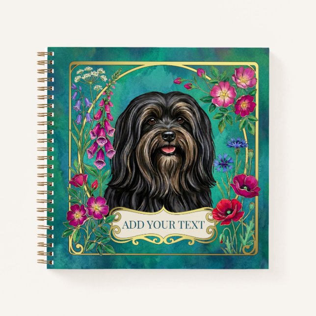 Personalized Black Tan Lhasa Apso Square Notebook (Front)