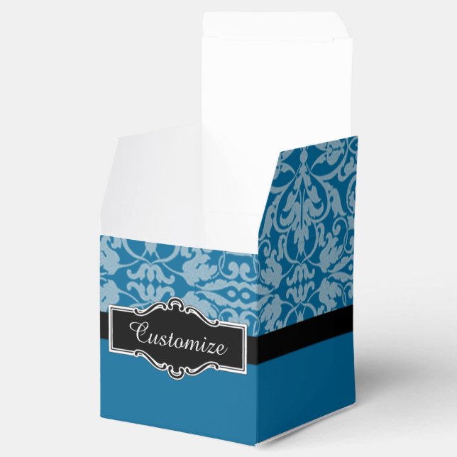 Personalized Black & Teal Damask Cube Favor Box (Opened)