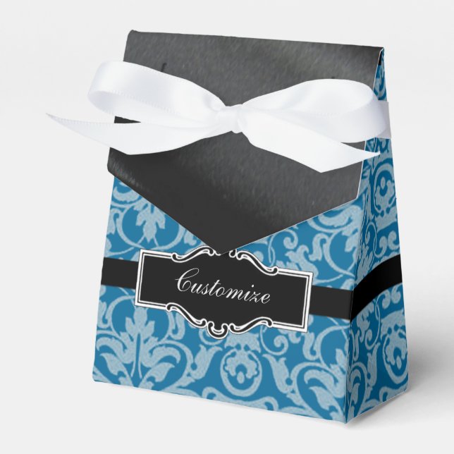 Personalized Black & Teal Damask Favor Box 2 (Front Side)