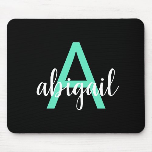 Personalized Black Teal Modern Monogram Name Mouse Pad