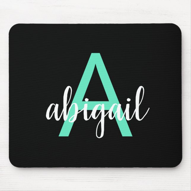 Personalized Black Teal Modern Monogram Name Mouse Pad (Front)