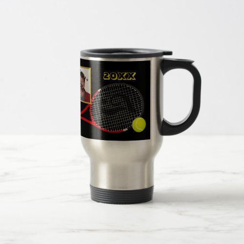 Personalized Black Tennis photo tumbler Travel Mug