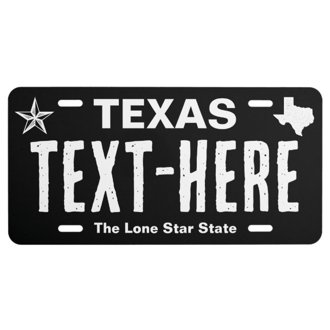 Personalized Black Texas License Plate (Front)