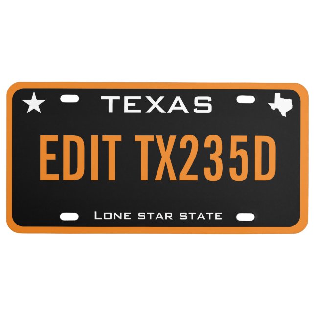 Personalized Black Texas License Plate (Front)