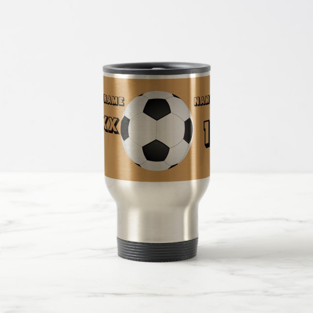 Personalized Black Text Soccer Tumbler Travel Mug (Center)