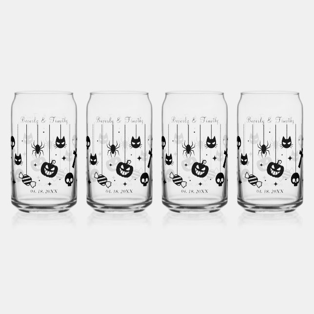 Personalized Black Text Spooky Wedding Can Glass (Front)