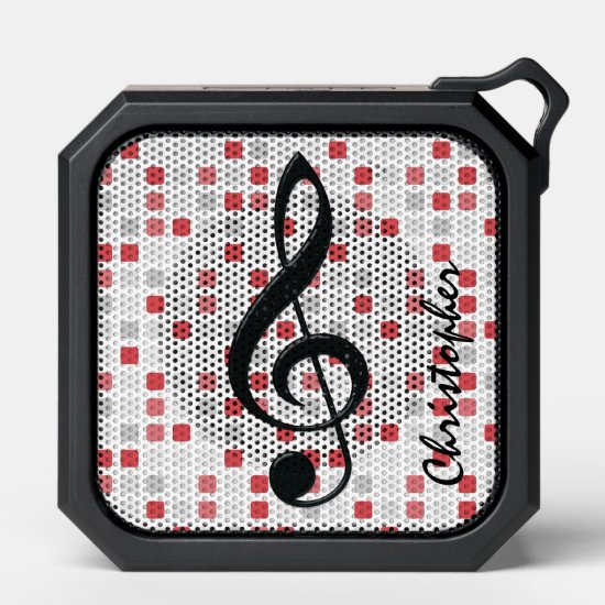 Personalized Black Treble Clef on Red Gray Mosaic Bluetooth Speaker