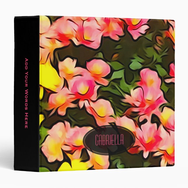 Personalized: Black Trim Fall Flower Print Binder (Front/Spine)