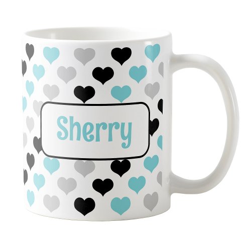 Personalized Black Turquoise Hearts Mug