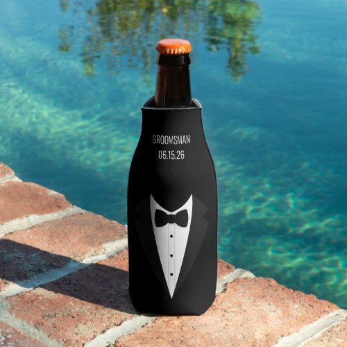 Personalized  Black Tuxedo Groomsmen Bottle Cooler