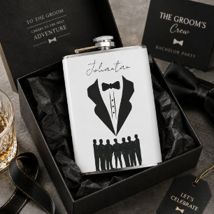 Personalized Black Tuxedo Groomsmen Wedding Flask