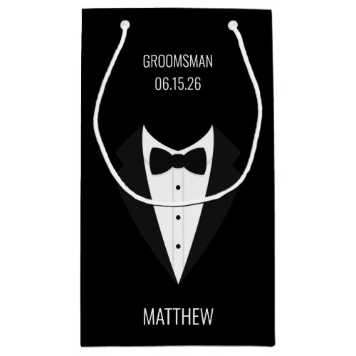 Personalized Black Tuxedo Wedding Groomsmen Small Gift Bag