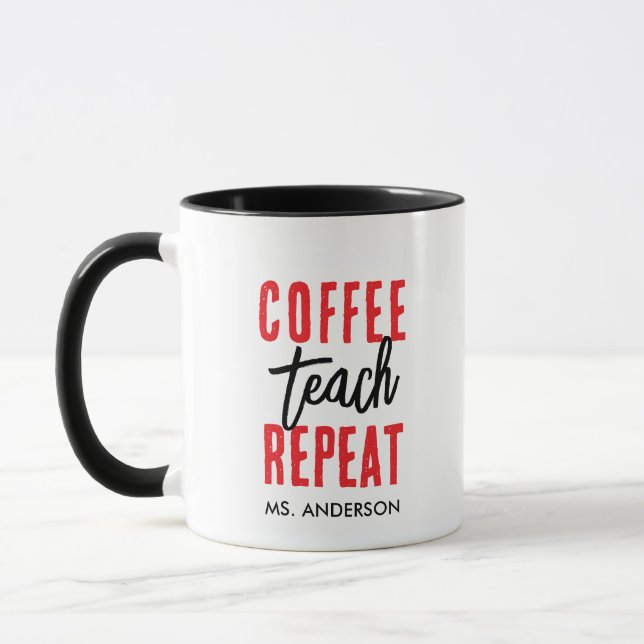 Personalized Black Typography Coffee Teacher Mug (Left)