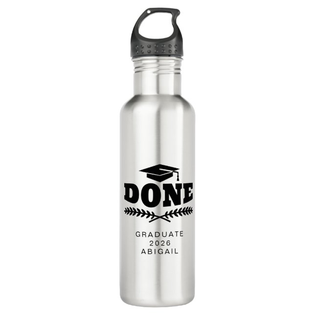 Personalized Black Typography Graduate 2021 Stainless Steel Water Bottle (Front)