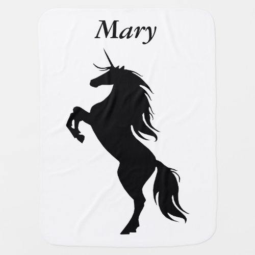 Personalized Black Unicorn Silhouette Baby Blanket