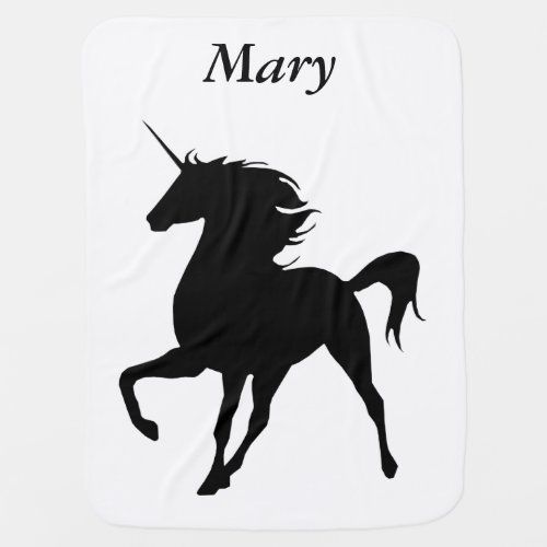 Personalized Black Unicorn Silhouette Baby Blanket