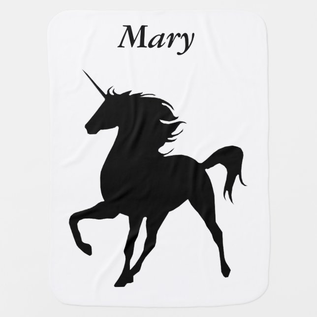 Personalized Black Unicorn Silhouette Baby Blanket (Front)