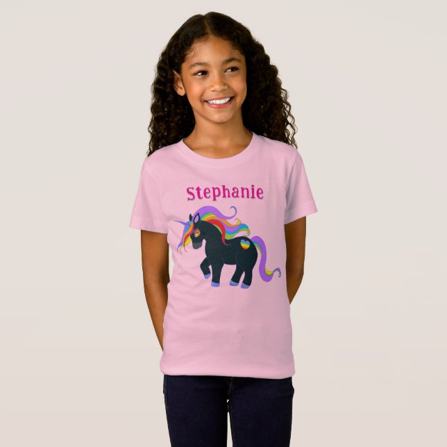 Personalized Black Unicorn T-Shirt (Front Full)