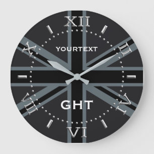 Personalized Black Union Jack British Flag Dial Large Clock