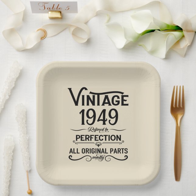 Personalized black vintage 75th birthday party paper plates (Wedding)