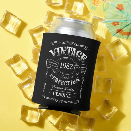 Personalized Black Vintage Aged To Perfection Can Cooler