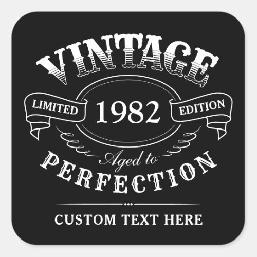 Personalized Black Vintage Aged To Perfection Square Sticker