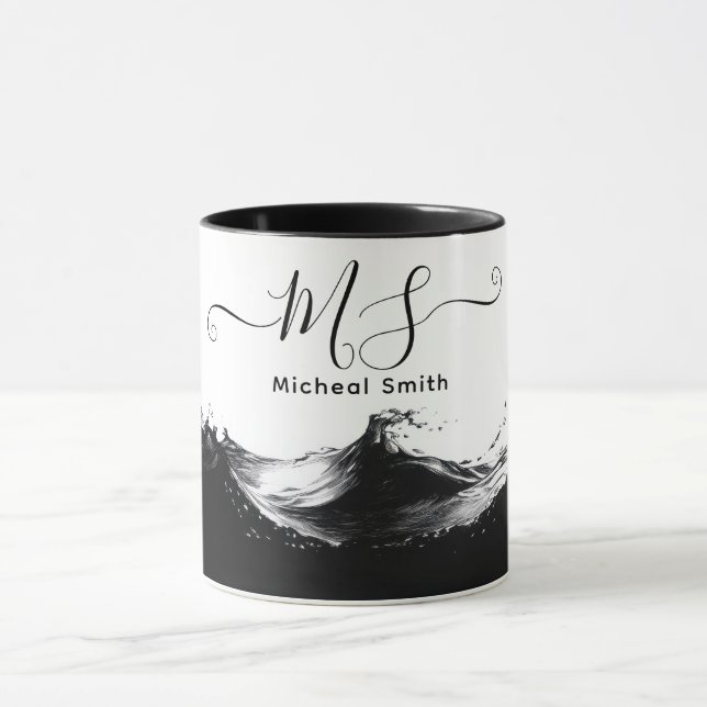 Personalized Black Wave Mug – Artistic Custom  (Center)