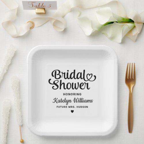 Personalized Black Wedding Bridal Shower Paper Plates