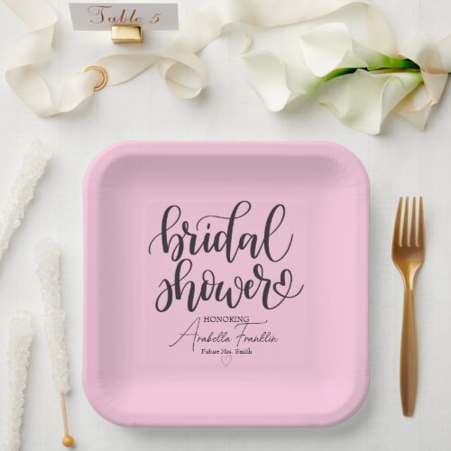 Personalized Black Wedding Bridal Shower Pink Paper Plates