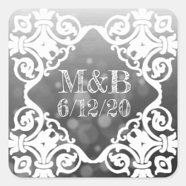 Personalized Black Wedding Date & Initials Sticker (Front)