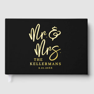 Personalized Black Wedding Gold Foil Guest Book