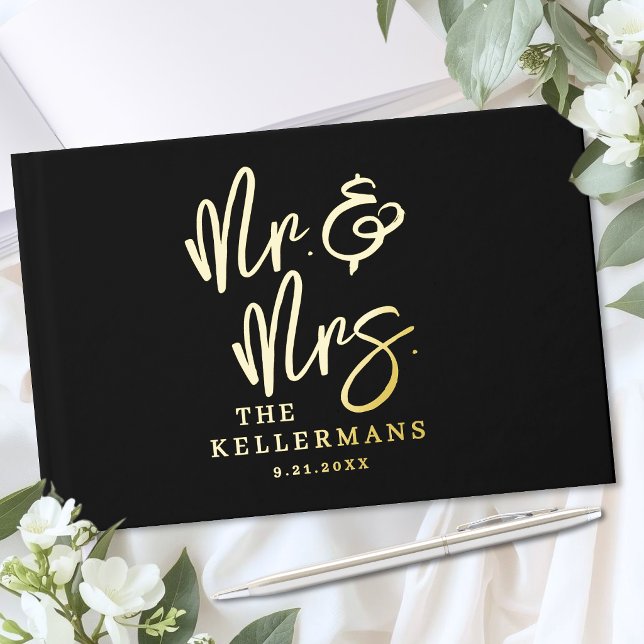 Personalized Black Wedding Gold Foil Guest Book (Personalized Black Wedding Gold Foil Guest Book)