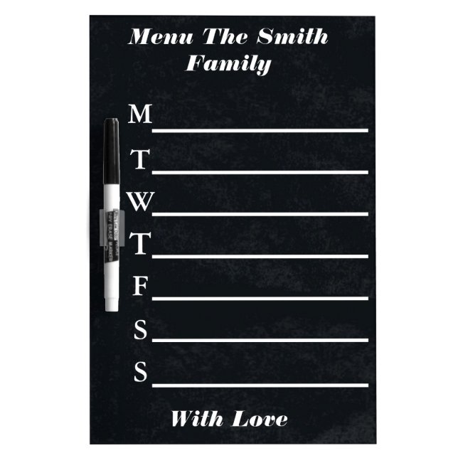 Personalized Black Weekly Dinner Menu Dry Erase Board (Front)