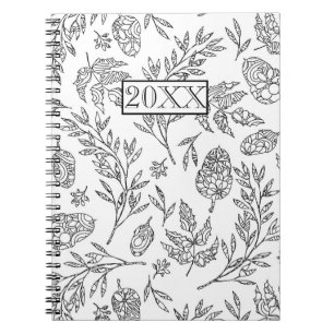 Personalized Black White Acorn Foliage Design Notebook
