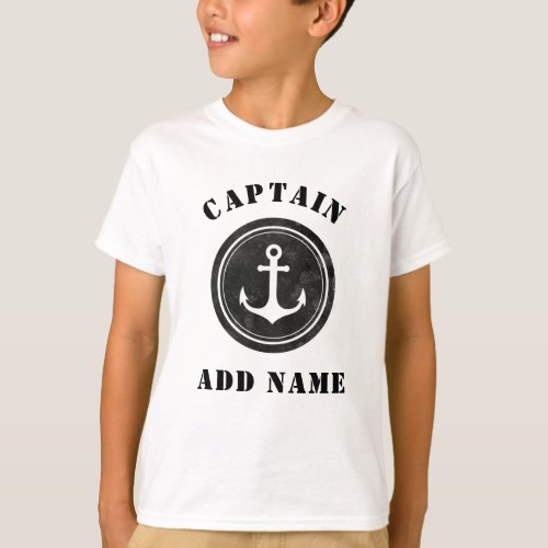 Personalized Black  White Anchor Captain Name T_Shirt