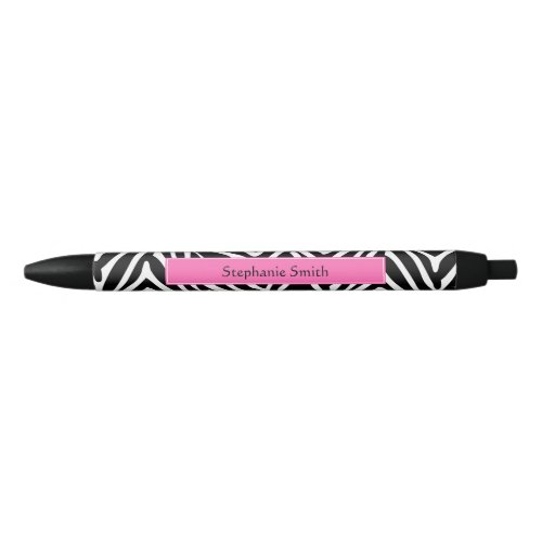 Personalized Black White and Hot Pink Zebra Print Black Ink Pen