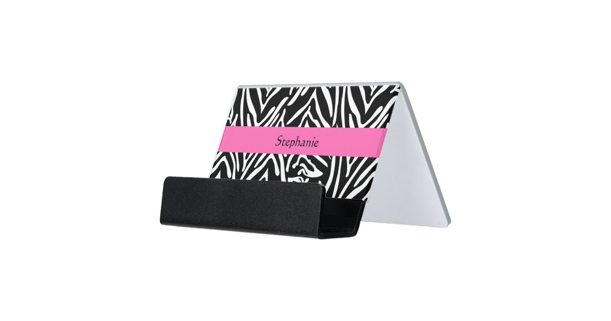 Personalized Black, White and Hot Pink Zebra Print Desk Business Card