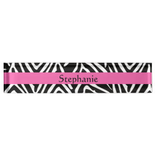 Personalized Black, White and Hot Pink Zebra Print Desk Name Plate