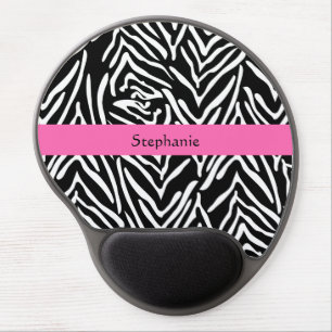 Personalized Black, White and Hot Pink Zebra Print Gel Mouse Pad