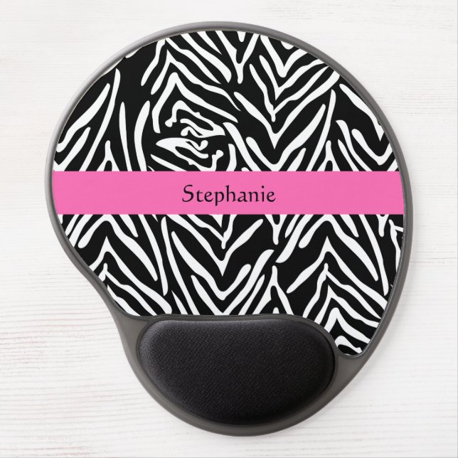 Personalized Black, White and Hot Pink Zebra Print Gel Mouse Pad (Front)