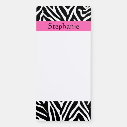 Personalized Black White and Hot Pink Zebra Print Magnetic Notepad