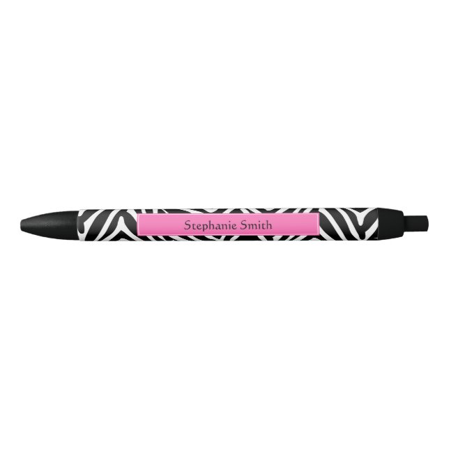 Personalized Black, White and Hot Pink Zebra Print Pen (Front)