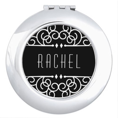 Personalized Black  White Art Deco Makeup Mirror