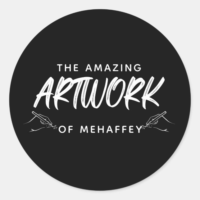 Personalized Black White Artist Artwork Classic Round Sticker (Front)