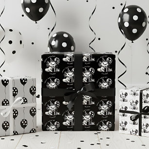 Personalized Black & White Axolotl Birthday Wrapping Paper Sheets