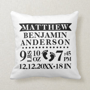 Personalized Black White BABY Boy Nursery Throw Pillow
