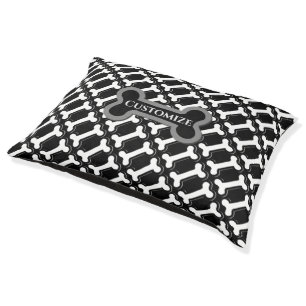 Personalized Black & White Bones Pattern Indoor Pet Bed