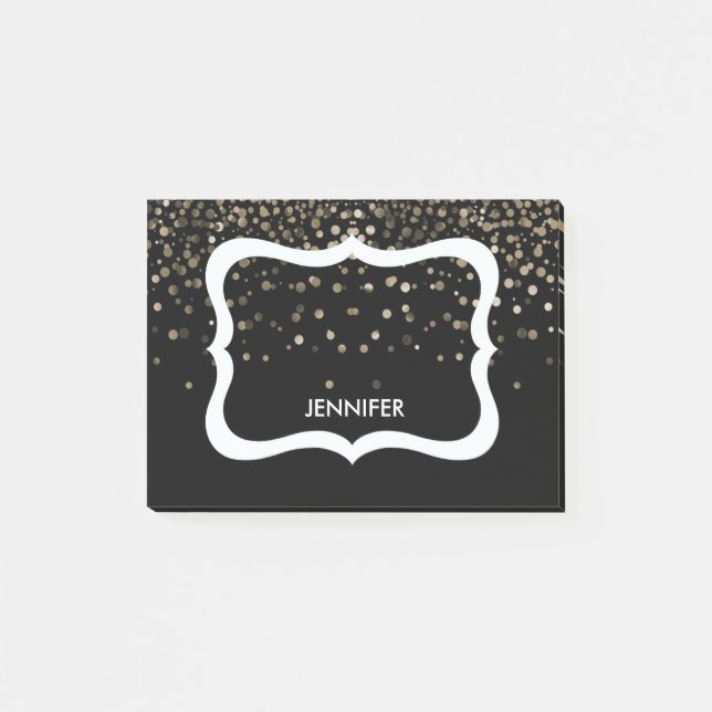 Personalized Black & White Border with Glitter Post-it Notes (Front)